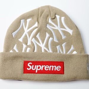 Supreme Beige Beanie with Red Patch